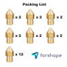 Lot de 24 Buses Laiton MK8 Forshape (2 x 0.2mm, 2 x 0.3mm, 12 x 0.4mm, 2 x 0.5mm, 2 x 0.6mm, 2 x 0.8mm, 2 x 1.0mm)